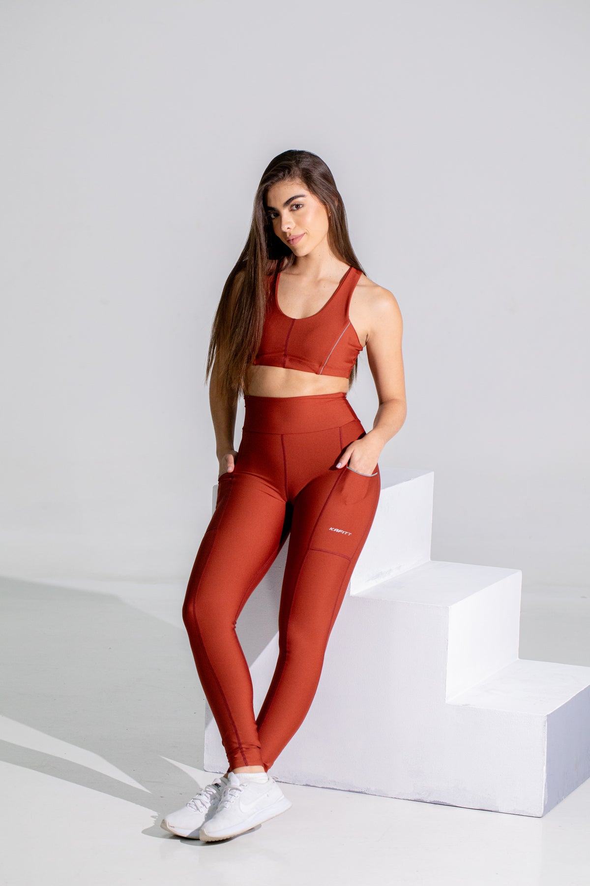 REFLECTIVE RUNNING LYCRA LONG PANTS TERRACOTTA